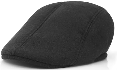 Ivy Newsboy Cap for Men - Vintage Gatsby Style Flat Cap, Classic Driving Hat - color: Black