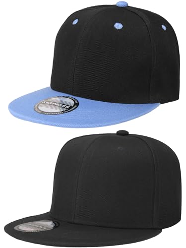 Falari Classic Snapback Hat, 2-Pack, Flat Bill, Adjustable Size, Hip Hop Style - color: Black & Black/Blue