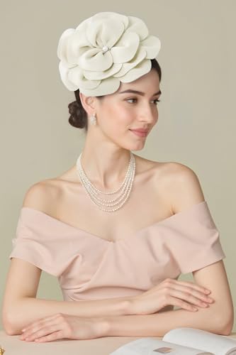 BABEYOND Fascinators Hats for Women Layered Flower Tea Party Derby Hats - color: Beige