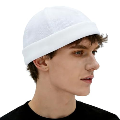 Unisex Stylish Rolled Cuff Skull Cap Adjustable Brimless Hat - color: White