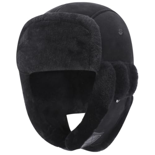 Harssidanzar Aviator Hat for Men Women Genuine Sheepskin Shearling Leather Winter Warm Trapper Hat CU603US - color: Black, size: Large