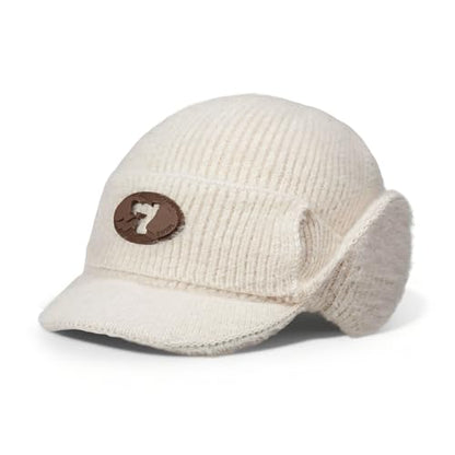 CLAPE Cozy Head Beanies with Brim, Small Billed Beanie for Cold Weather Mens Winter Warm Knit Hat with Ear Flaps - color: Kh25d18-beige