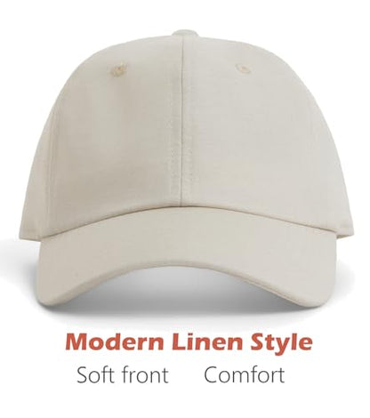 Linen Cotton Baseball Cap, Summer Breathable Dad Hat Men Women - color: Beige