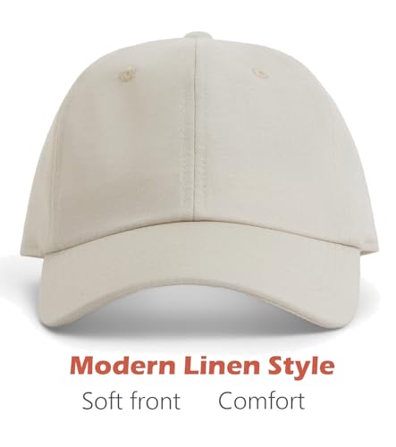 Linen Cotton Baseball Cap, Summer Breathable Dad Hat Men Women - color: Beige