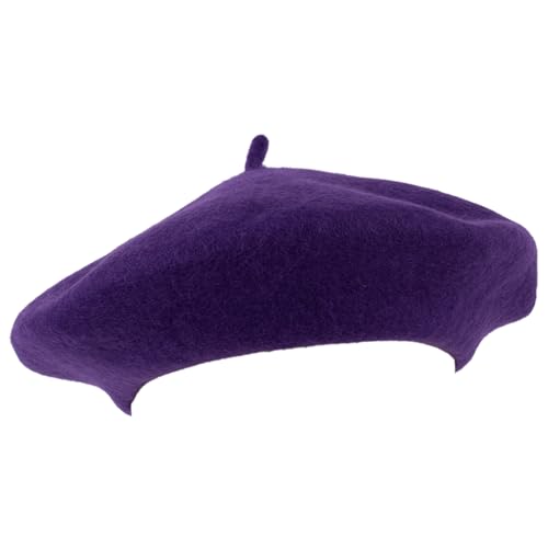 ZAKIRA Wool French Beret for Men & Women, Plain - color: Purple