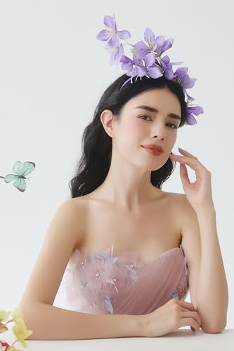 Coucoland Flower Fascinators for Women - Tea Party Floral Headband Church Kentucky Cocktail Derby Hats for Wedding Costume - color: Purple