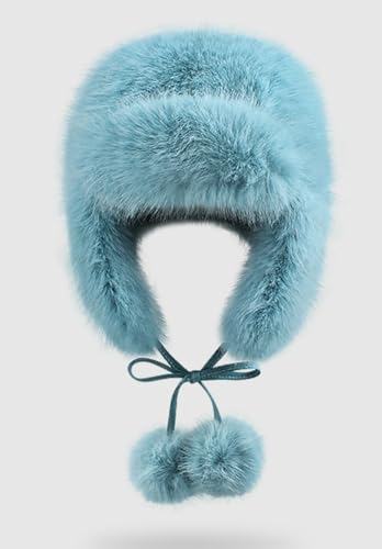 Women Faux Fur Trapper Hat Fuzzy Ushanka Hat Long Pile Faux Fur with Pom Pom Winter Warm Hat Ski Hat Outdoor - color: White