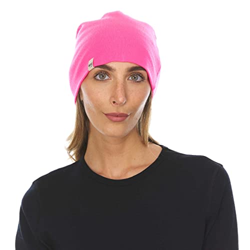100% Merino Wool Cuff Beanie - Warm Winter Hat - Novelty Beanie - Toque - color: Blaze Pink