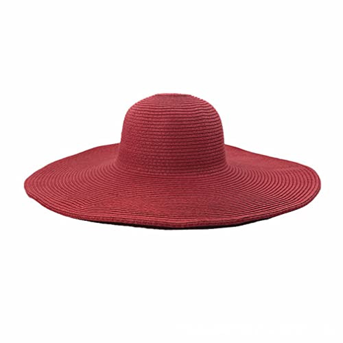 Big Beach Hats for Women Foldable Summer Wide Brim Packable Oversized Sun Hat Lady Girl Travel Straw Cap - color: Red