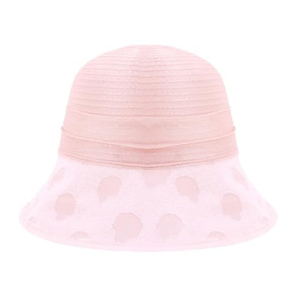 Haoohu Women's Church Derby Hat Wide Brim Bow Bucket Hat Wedding Dress Hat Fascinator Bridal Tea Party Hat - color: Tm Light Pink