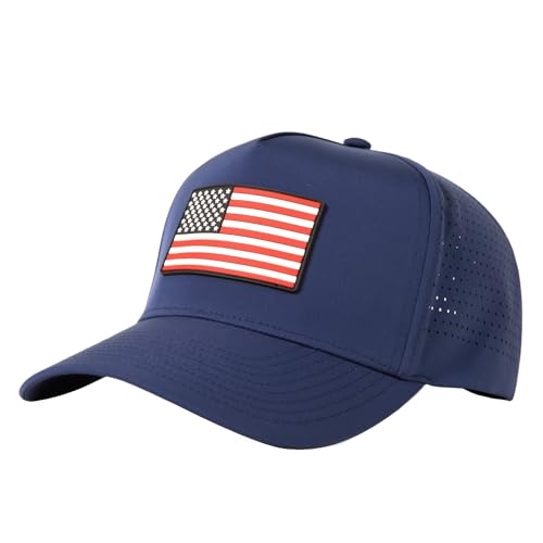 TOP-EX Performance Golf Baseball Hat for Men, Water-Resistant, Laser-Vented - color: Navy - Usa Flag, size: Medium-Large