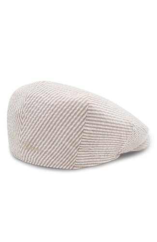 Brooks Brothers Men’s Seersucker Ivy Cap – with Logo Lining & Sweatband – Woven Cotton Hat - color: Camel Stripe, size: Small-Medium