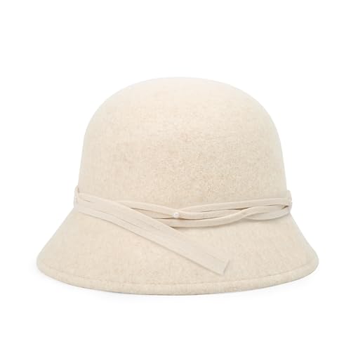 Women Cloche Felt Hat Winter Wool Bucket Hat Vintage Fedora Bowler Hat - color: 1-khaki