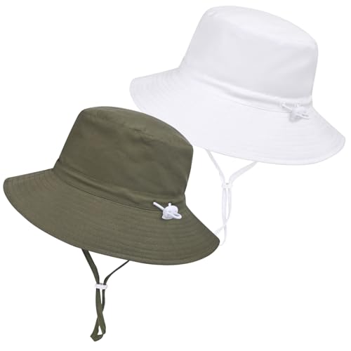 Women Wide Brimmed Sun Hat,Summer Foldable Beach Bucket Hat with UV Protection for Women Young Girls - color: Green & White -2pcs