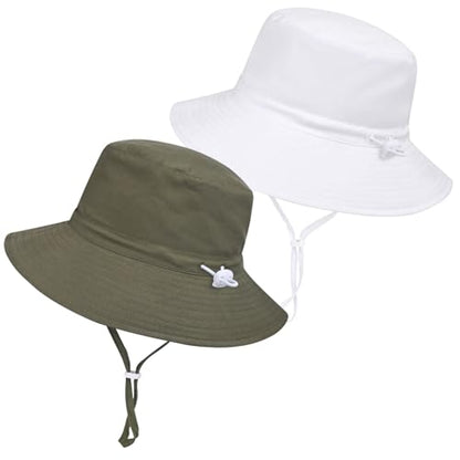 Women Wide Brimmed Sun Hat,Summer Foldable Beach Bucket Hat with UV Protection for Women Young Girls - color: Green & White -2pcs