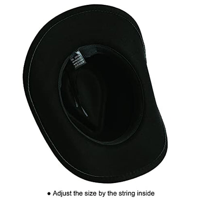 Lanzom Women Men Felt Wide Brim Western Cowboy Hats Belt Buckle Panama Hat - color: Black, size: Small-Medium