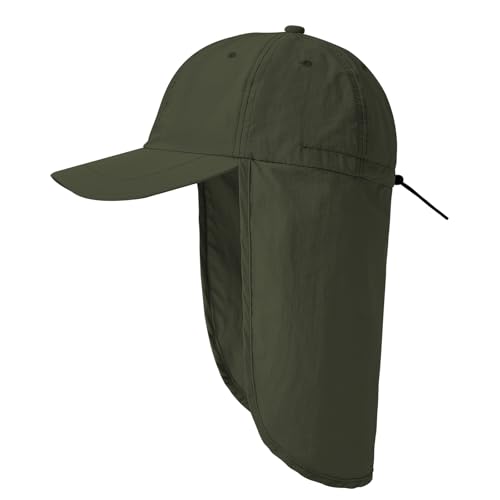 American Trends Mens Sun Hat with Neck Flap, UV Protection Outdoor Flap Hat, Packable Soft Fishing Hiking Gardening Hat - color: Green