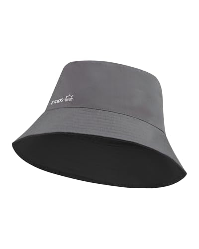 Zylioo XL 2XL Bucket Hat for Big Heads,Reversible Sun Hat Foldable - color: Black-gray, size: Large-X-Large