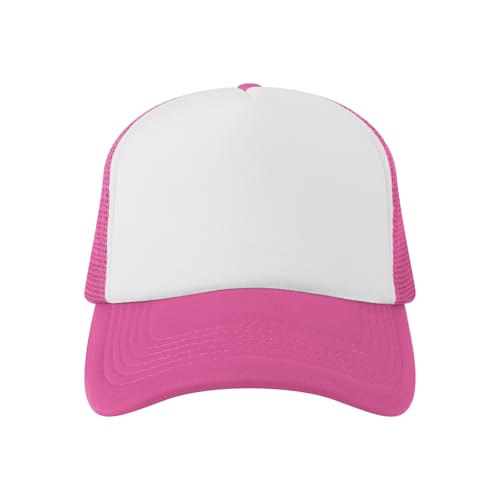TOPTIE 5 Panel Foam Front Trucker Hat High Crown Mesh Back Snapback Cap - color: Hot Pink White