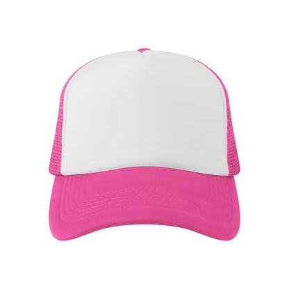 TOPTIE 5 Panel Foam Front Trucker Hat High Crown Mesh Back Snapback Cap - color: Hot Pink White