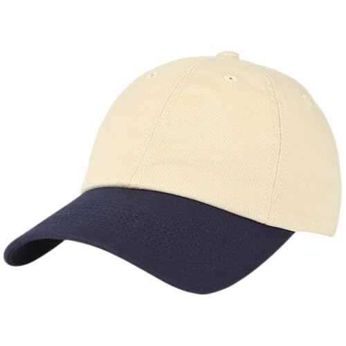 E BY ELIDAN Two Tone Dad Hat, Low Profile Baseball Cap - color: Stone Navy