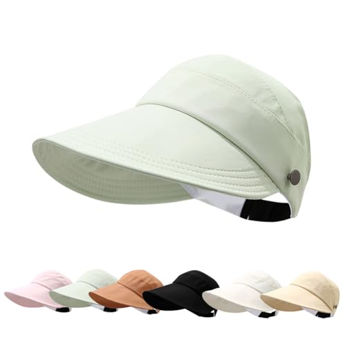 Sun Visor Hats for Women Summer UV Protection Adjustable Foldable Wide Brim Empty Top Cap for Outdoor Beach - color: Green