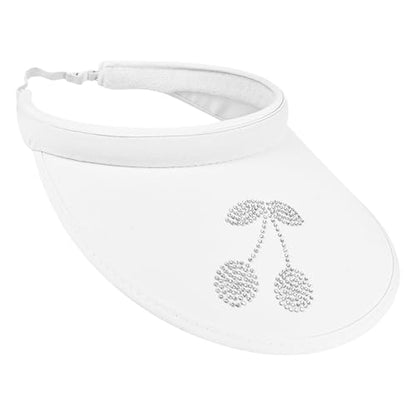 Sun Visors Hats Women Rhinestone Butterfly Wide Brim Hat Adjustable Golf Tennis Beach Sports Caps - color: Cherry-whtie