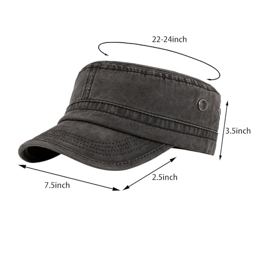 Cadet Army Cap Military Style Hats Flat Top Cap Baseball Hat for Men Women - color: Washed Black