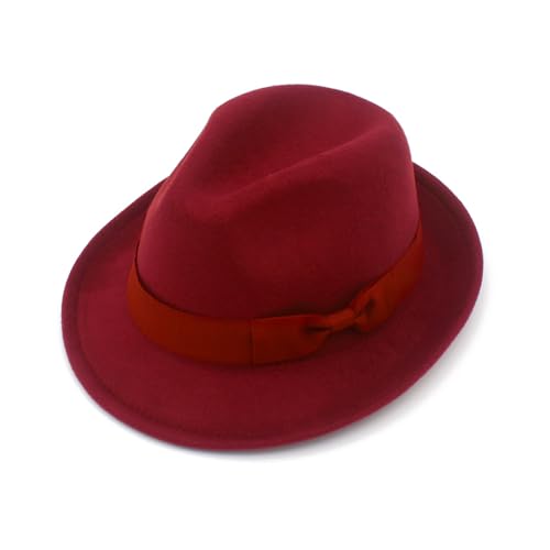 Fedora Hats for Men Women 1920s Short Brim Felt Trilby Hat - color: Wine Red