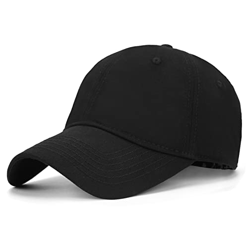 Oversize XXL Baseball Cap for Big Heads 23.6"-25.6", Extra Large Cotton Baseball Hat, Plus Size Unstructured Dad Hats - color: Cotton - Black