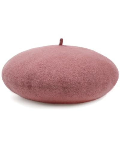Women French Wool Beret Hats - Solid Color Classic Beanie Winter Cap - color: Thicker-pink