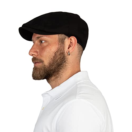 8 Panel Newsboy Cap – Linen Blend with 100% Cotton Lining - color: Black, size: Medium