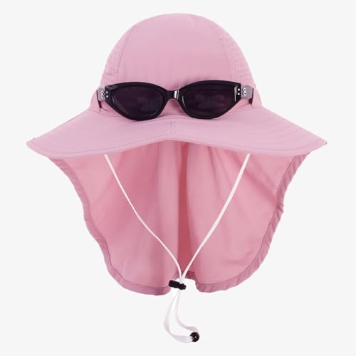Sun Hats for Men Women with Neck Flap UPF 50+ UV Protection Wide Brim Bucket Hat Safari Hiking Fishing Hats - color: Pink