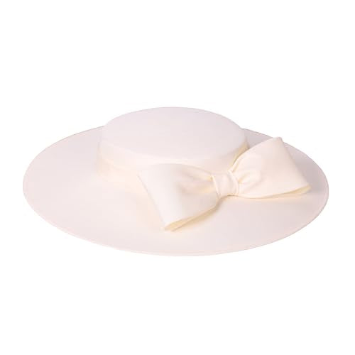 Fascinators Women Wide Brim 20s 50s Derby Pillbox Hat Bowknot Cocktail Tea Party Church Dress Hats - color: Beige