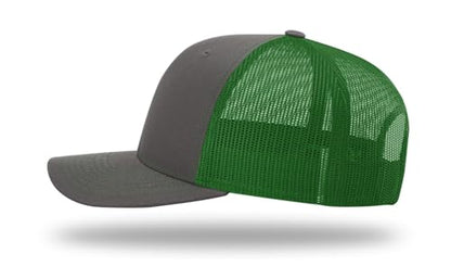 Richardson 112 Trucker Hat - Premium Blank Baseball Cap, Adjustable Snapback Hat - Structured Six Panel Richardson Blank Hats - color: Charcoal/Kelly Green