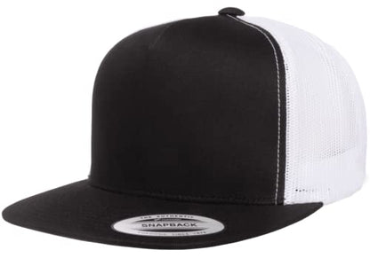 Yupoong 5-Panel YP Classic Trucker Cap | High Profile Flat Visor Snapback - color: Black/White