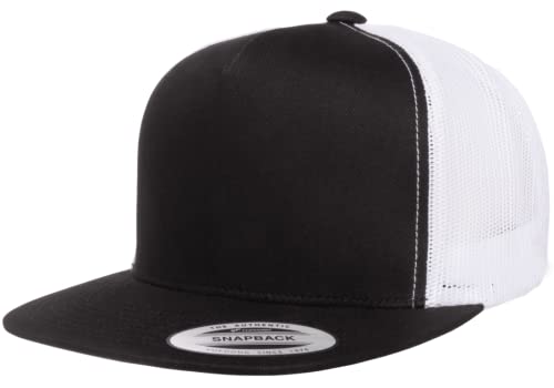 Yupoong 5-Panel YP Classic Trucker Cap | High Profile Flat Visor Snapback - color: Black/White