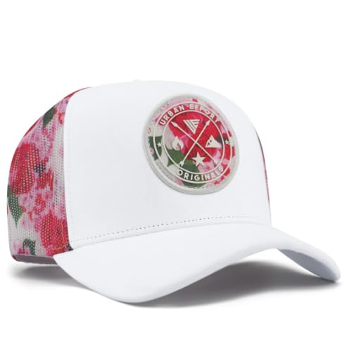 Urban Effort Trucker Hat for Men & Women, Mesh Back Baseball Cap, 5 Panel - color: White/Flower, style: Mesh Back