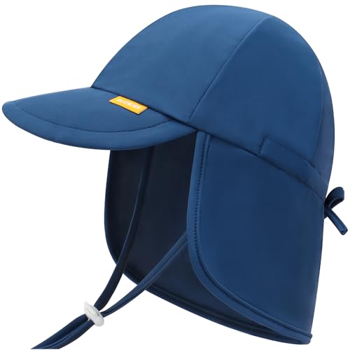 Duoyeree UPF 50+ Baby Sun Hat, Neck Flap Protection for Toddlers - color: A-navy, size: 0-6 Months