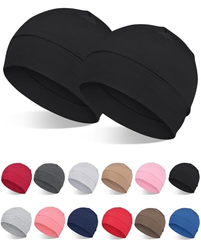 FocusCare 2Pcs/4Pcs 100% Viscose Beanies for Men Women Helmet Liner Lightweight Sleeping Cap for Chemo Hair Loss - color: Black & Black