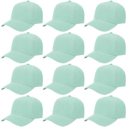 ZH Plain Adjustable Baseball Cap - Lot of 12 Unisex Blank Design Caps - color: Aqua Green