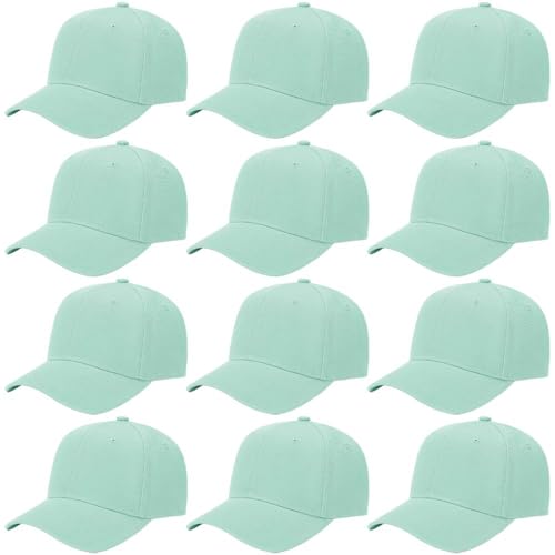 ZH Plain Adjustable Baseball Cap - Lot of 12 Unisex Blank Design Caps - color: Aqua Green