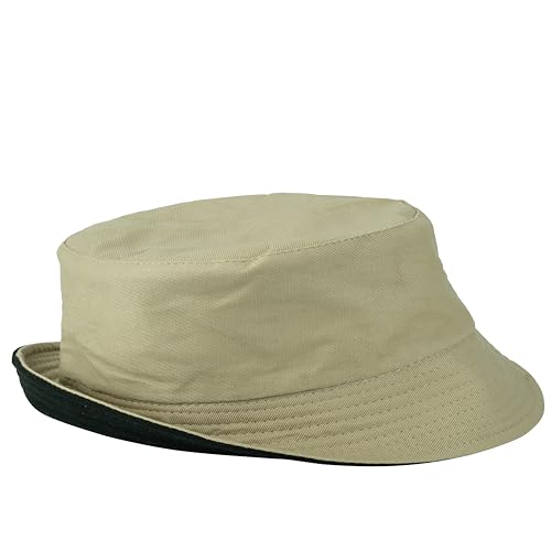 Gelante Reversible Bucket Hat for Men and Women - Cotton, Outdoor Sun Protection Bucket Hats. - color: Khaki/Black