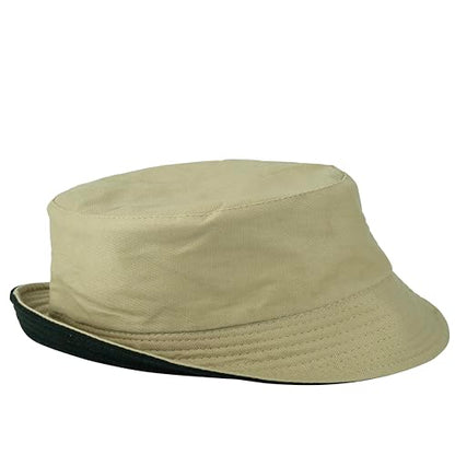 Gelante Reversible Bucket Hat for Men and Women - Cotton, Outdoor Sun Protection Bucket Hats. - color: Khaki/Black