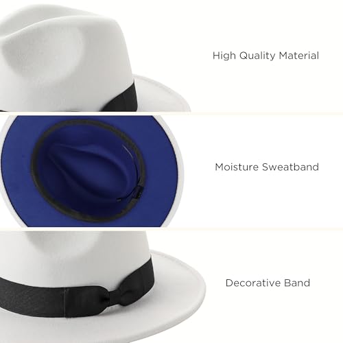 BABEYOND 1920s Fedora Hat for Men Gatsby Wide Brim Hat Felt Panama Cap - color: Bu/White-bl