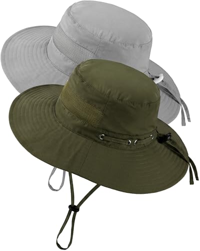 HONGTEYA Baby Toddler Sun Hat, Summer Mesh Bucket Beach Hat for Boys Girls - color: Grey+army Green, size: 2-8 Years