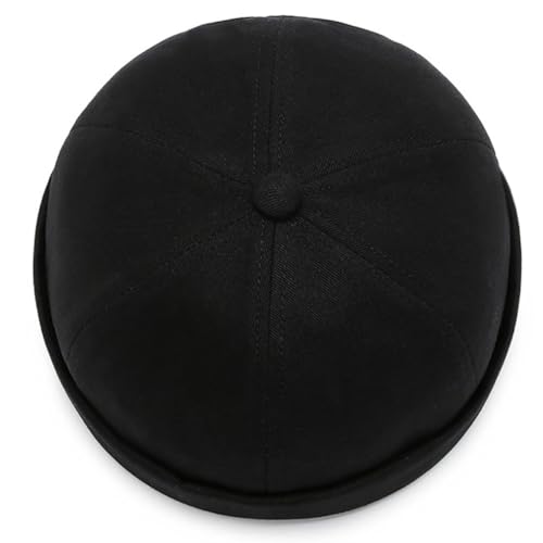 2 Pcs Mens Brimless Docker Cap Set - Retro Worker Sailor Skull Cap Beanie with Rolled Cuff - color: Black