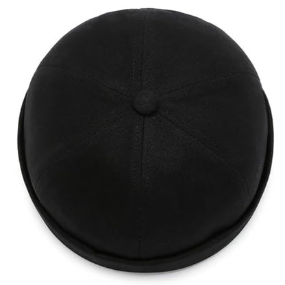 2 Pcs Mens Brimless Docker Cap Set - Retro Worker Sailor Skull Cap Beanie with Rolled Cuff - color: Black