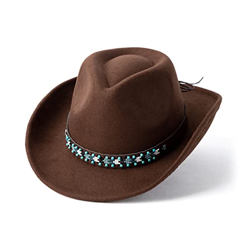 Western Cowboy Hat Felt Wide Brim Women Men Cowgirl Hats - color: X-beaded Buckle-coffee