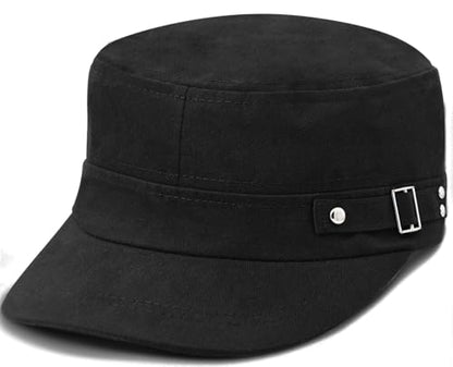 Army Cadet Cap for Men Women Military Flat Top Cap Baseball Caps - color: Black
